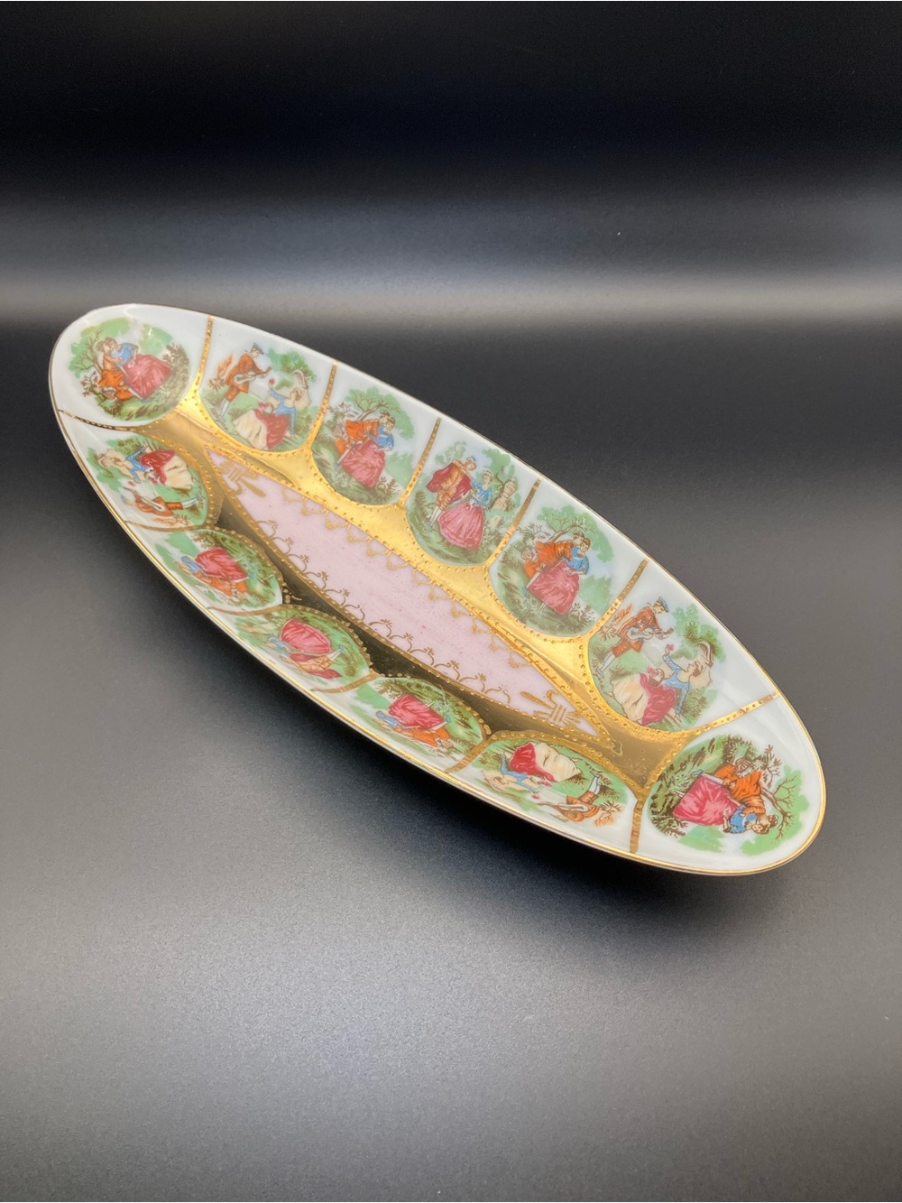 Royal Vienna style Fragonard Love Story Relish or Candy Dish